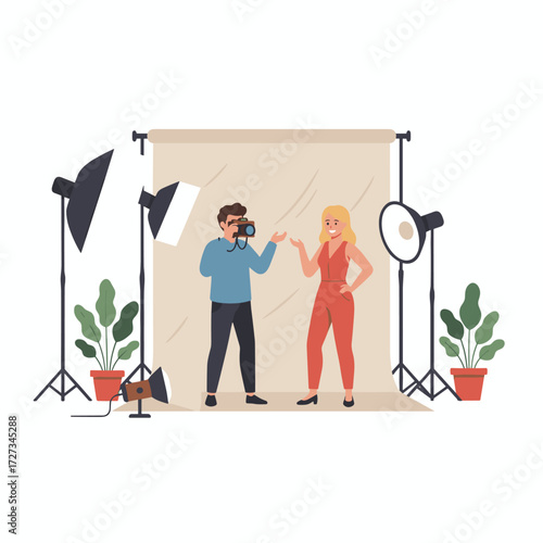 Illustration concept of a photographer on a white background