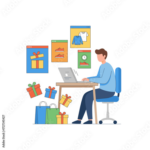 Create a concept for a favorite shop illustration: a flat illustration isolated against a white background