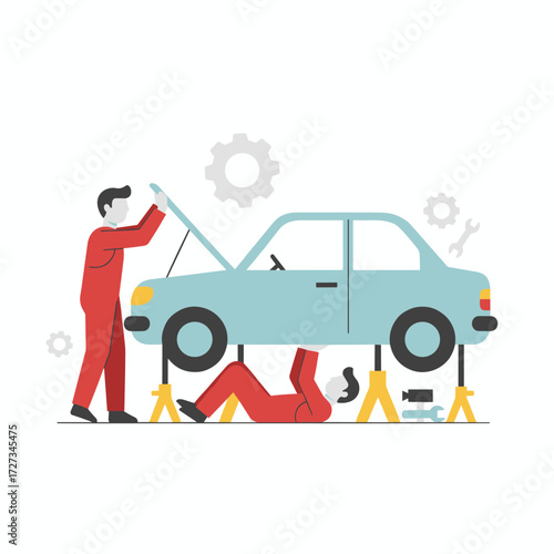 Concept for a flat car repair vector illustration, isolated on a white background
