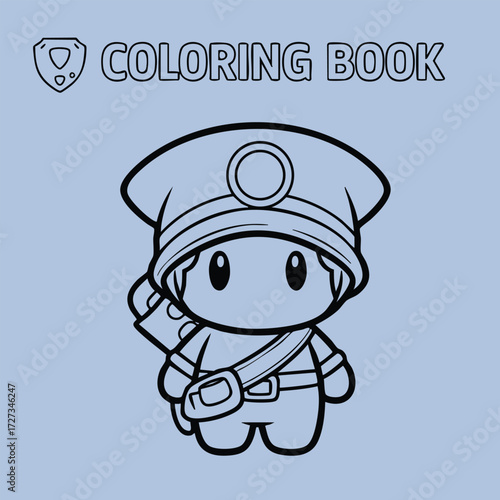 A playful character dressed as a police officer, ready for coloring in a fun and engaging activity for children.