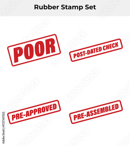Rubber Stamp Set Red Inked Poor Post Dated Check Pre Approved Assembled