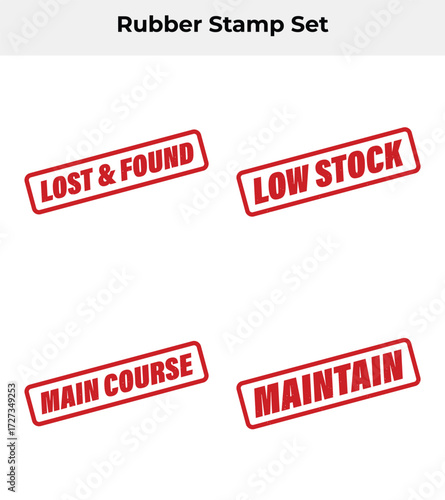 Set of Four Rectangular Rubber Stamps with Red Borders on White Background