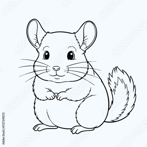 A cute and playful chinchilla with large ears and a fluffy tail, sitting contentedly on a soft .