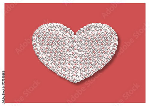 Heart made of smaller hearts with “LOVE” text inside each, romantic Valentine’s Day illustration