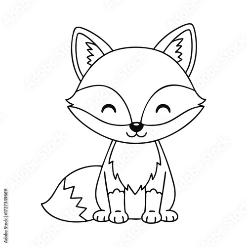 A cheerful cartoon fox character with a friendly expression, sitting comfortably with a fluffy tail and perked ears.