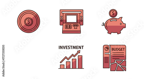 Financial Array: A curated collection of graphic icons representing key aspects of personal finance and monetary matters.