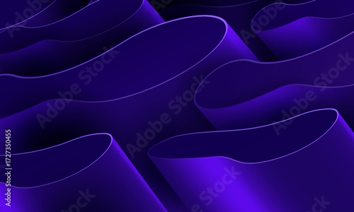 Abstract background of vibrant, flowing liquid shapes with a 3D effect. Features a smooth gradient blend of bright magenta pink and deep indigo blue.