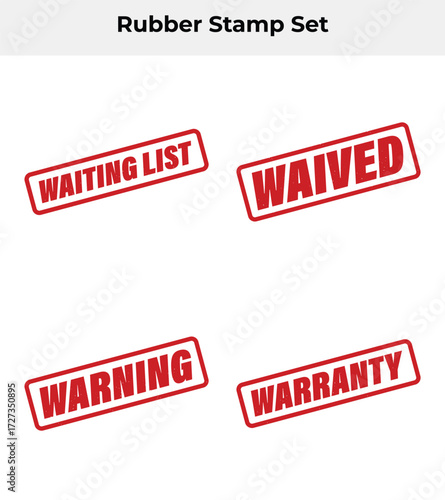 Stamp Set with Waiting List, Waived, Warning, and Warranty with White Background