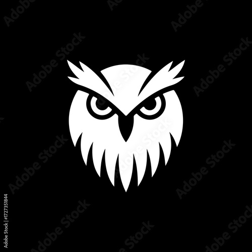 A sharp and stylized white owl head icon on a black background. A powerful and focused symbol of wisdom, knowledge, and vision for a modern brand or app icon.