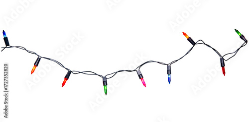 String of Christmas lights isolated on transparent background..