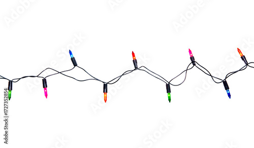 String of Christmas lights isolated on transparent background..