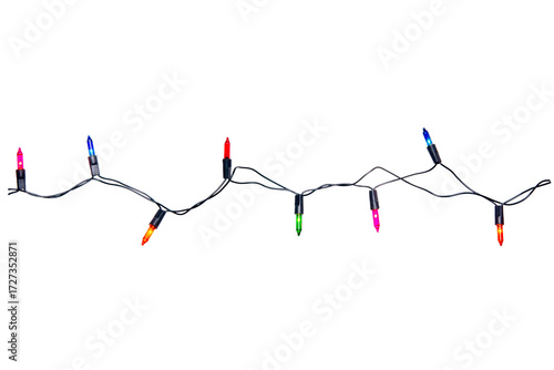 String of Christmas lights isolated on transparent background..