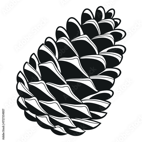 Black Colour pinecone Vector Illustration, Solid White Background (2).eps