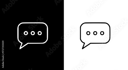 Two speech bubbles with ellipsis inside, one white on black and one black on white, representing communication or conversation.