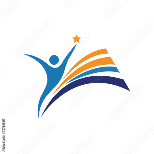 Vector art of person reaching for star with colorful swoosh