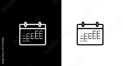 Simple line art calendar icon, appearing on contrasting black and white backgrounds.