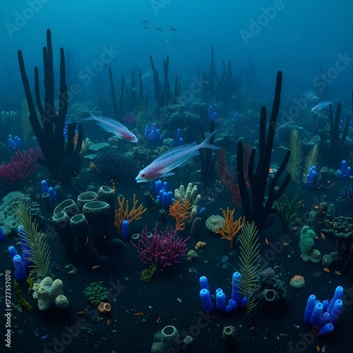 Ethereal Deep Sea Landscape with Unique Corals