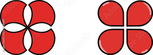 Red Petal or Clover Geometric Shapes Set