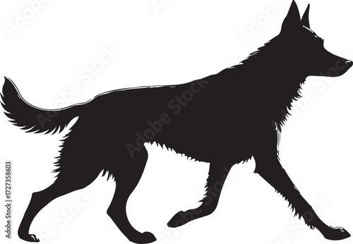 Dog Walking or Running Silhouette Cut-out Shadow Black Contour Vector Illustration