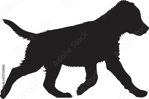 Puppy Dog Walking or Running Silhouette Cut-out Shadow Black Contour Vector Illustration
