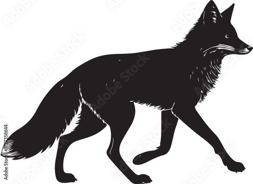 Fox Walking Silhouette Cut-out Shadow Black Contour Vector Illustration