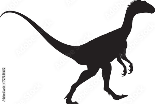 Dinosaur Walking Silhouette Cut-out Shadow Black Contour Vector Illustration