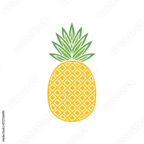 Stylized tropical pineapple fruit illustration with vibrant green leaves and yellow body