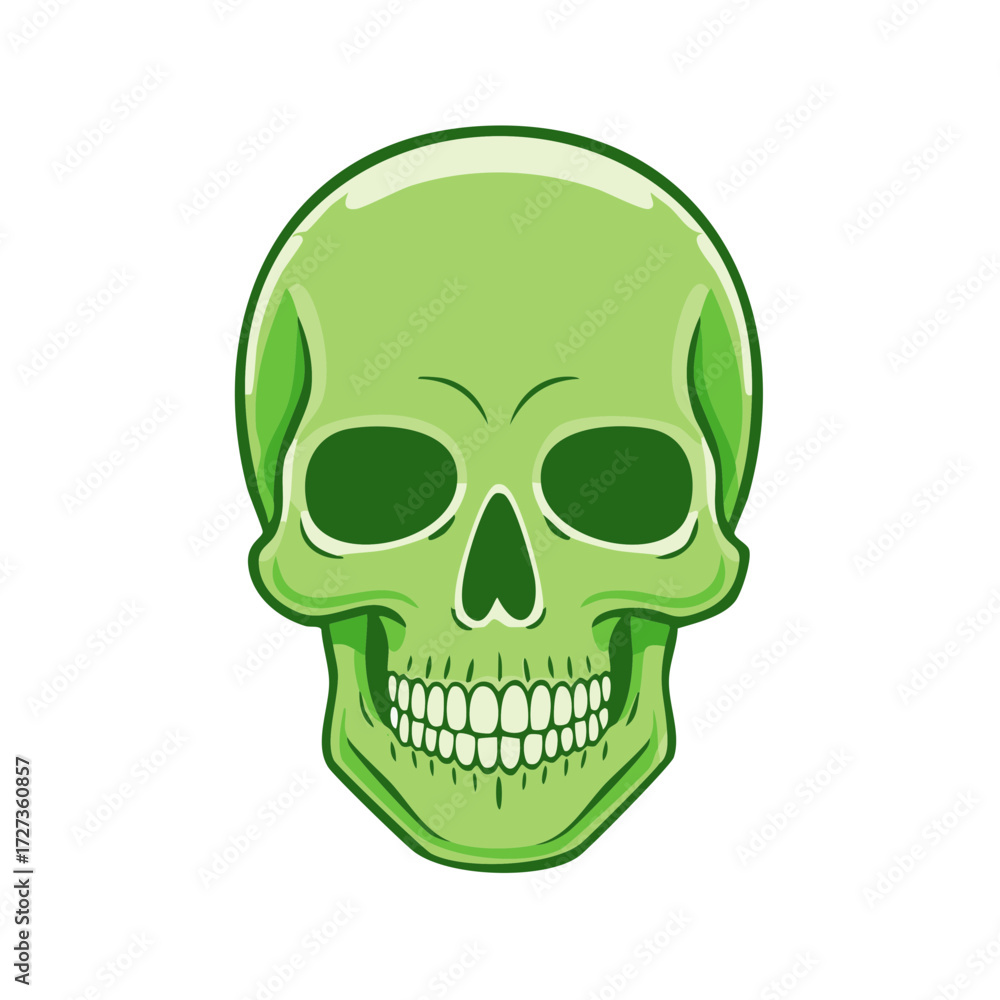 Obraz premium Vivid Green Cartoon Skull Vector Illustration for Halloween and Horror Themes