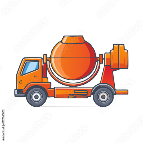 Orange Construction Vehicle, Side View, Illustrated Design