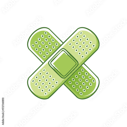 Pair of Adhesive Bandages, First Aid Treatment, Medical Patches, Green Color