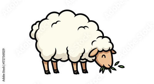 Cute cartoon sheep grazing peacefully in a field of green grass.