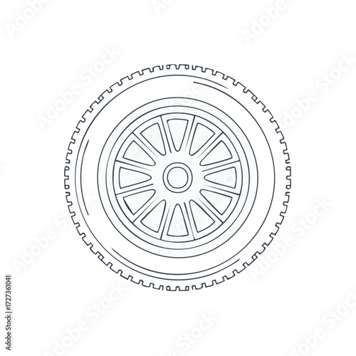 Car wheel line art icon illustration Automotive vehicle tire and rim outline sketch for transport