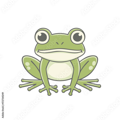Green frog cartoon illustration isolated on white background, amphibian animal.