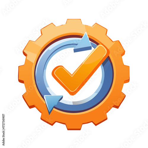 Gear with arrows and check mark indicating success and process automation