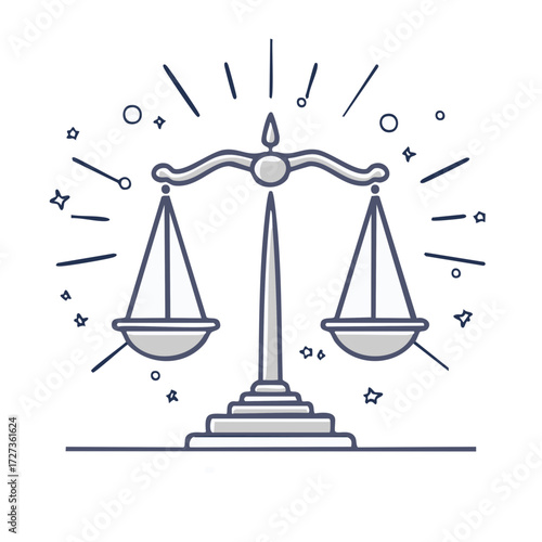 Simple line art justice scales symbolizing law fairness and equal judgment