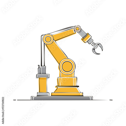 Cartoon illustration of a yellow robotic arm. Industrial concept for automation.
