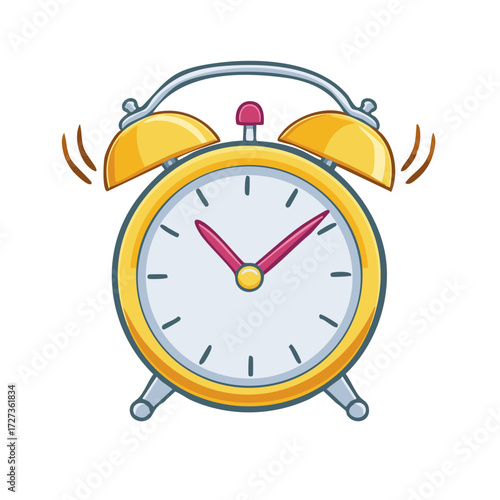 Cartoon Illustration of Ringing Yellow Alarm Clock Wake Up Bell Time Reminder