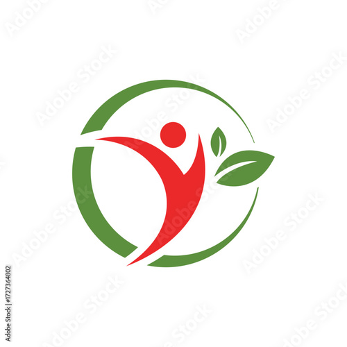 Vector art of healthy person logo with green leaf