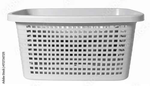 Rectangular White Plastic Laundry Basket with Grid Design