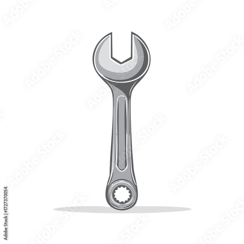 Shiny chrome combination spanner illustration. A classic hand tool for maintenance and repair jobs.