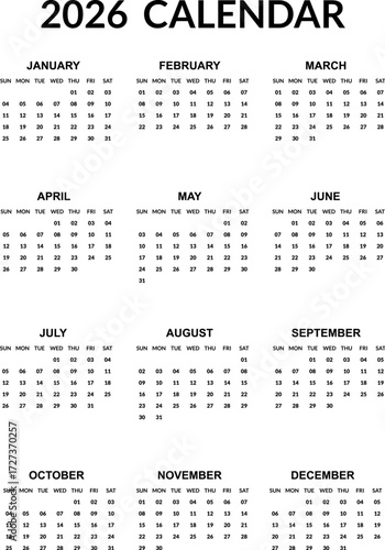 Creative 2026 calendar design, modern, printable, professional, customizable, organized
