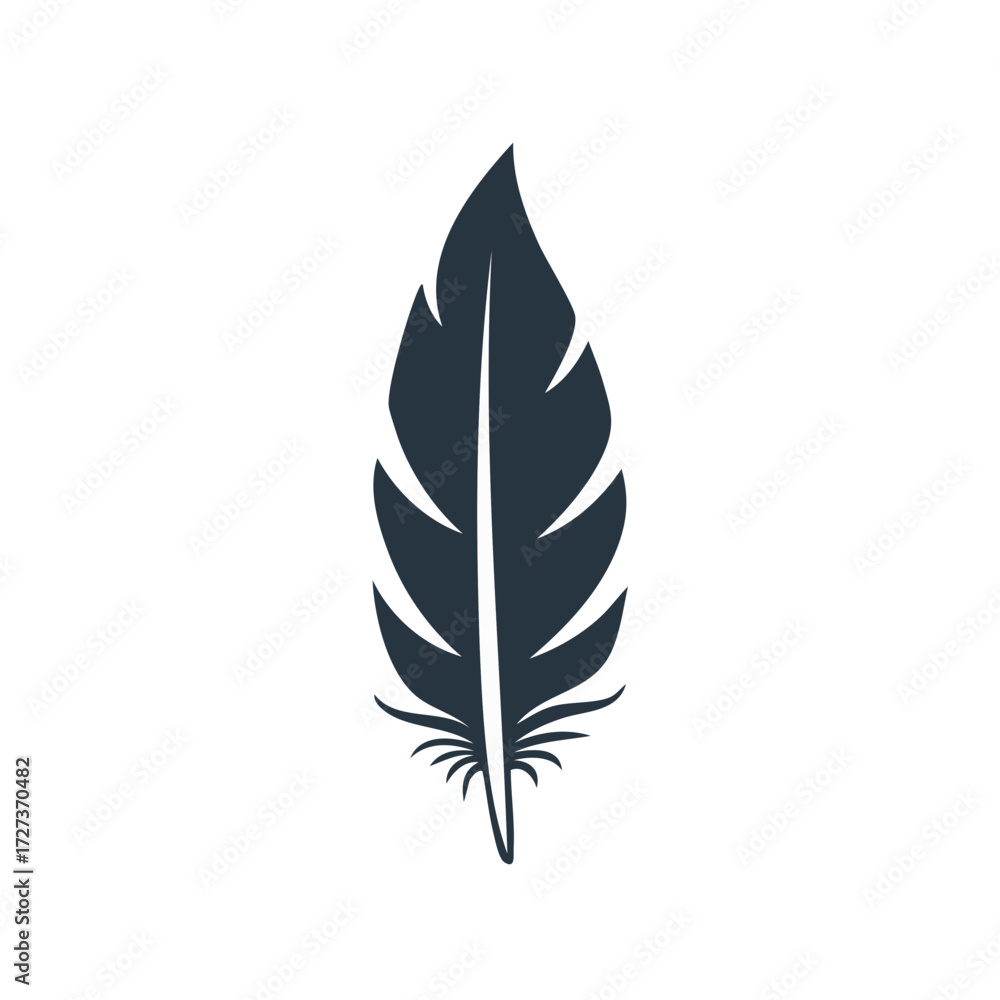 Fototapeta premium Elegant dark feather vector illustration a single delicate plume with soft lines