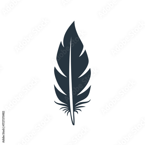 Elegant dark feather vector illustration a single delicate plume with soft lines