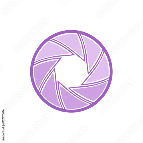 Vector illustration of a purple camera shutter or lens aperture, an isolated graphic symbol for photography