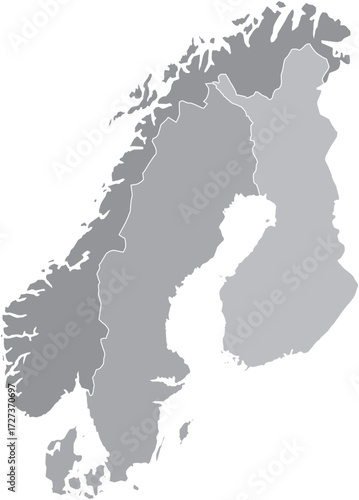 Norway, Sweden, and Denmark on the isolated Scandinavian Map 
