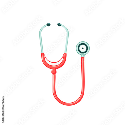 Vibrant Red Cartoon Stethoscope Illustration Symbolizing Healthcare and Medical Care