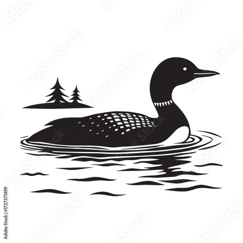 Loon Swimming In Water Silhouette