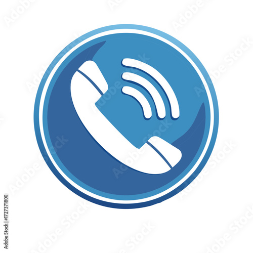 Blue and White Phone Handset Symbol with Sound Waves in Round Frame Communications