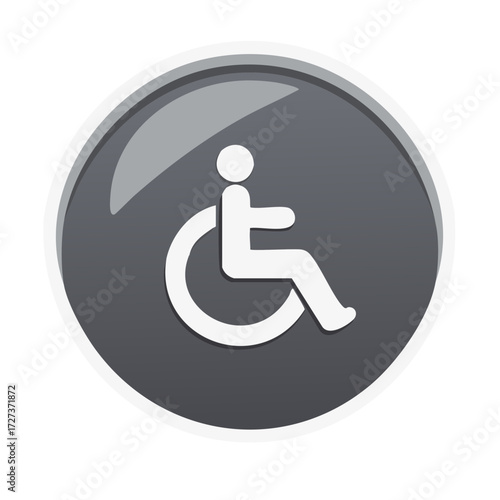 Round graphic icon symbolizing disability access with a white wheelchair user symbol