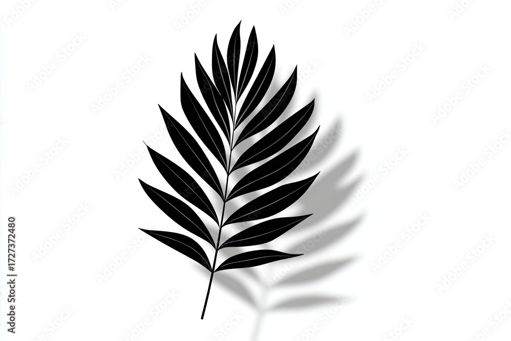 Fototapeta premium Simple black silhouette of a tropical leaf with a cast shadow